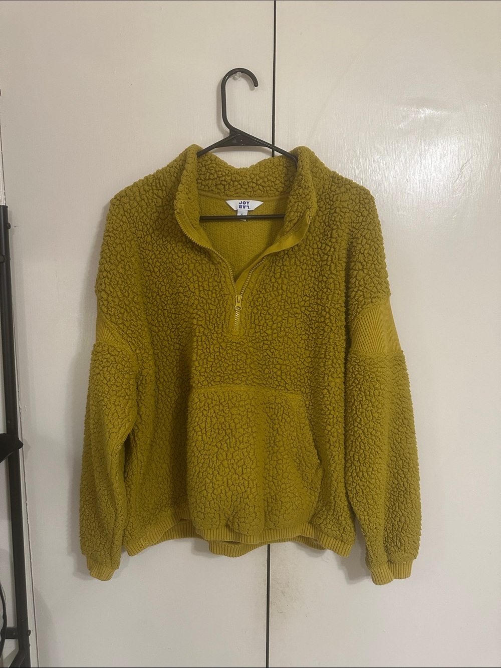 JoyLab Olive-Green Teddy Sherpa Half-Zip Jacket